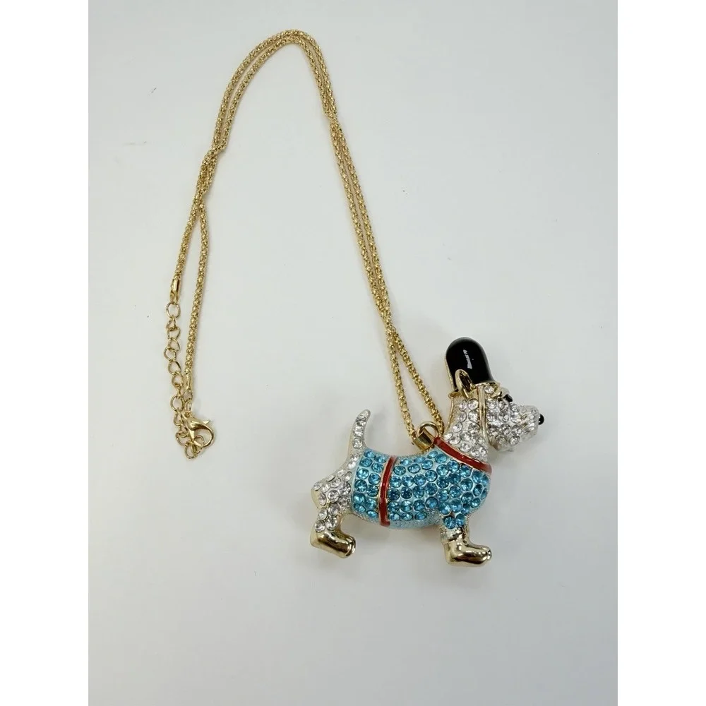 Blue Rhinestone British Guard Scotty Scottish Terrier Dog Pendant Necklace
